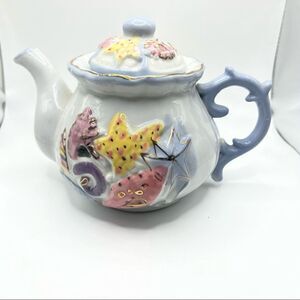 Seashell Ceramic Teapot Pastel Colors and Gold Accents